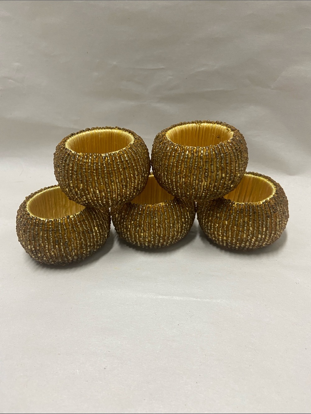 Beaded Gold Napkin Rings Set - Home Accents lot of 5